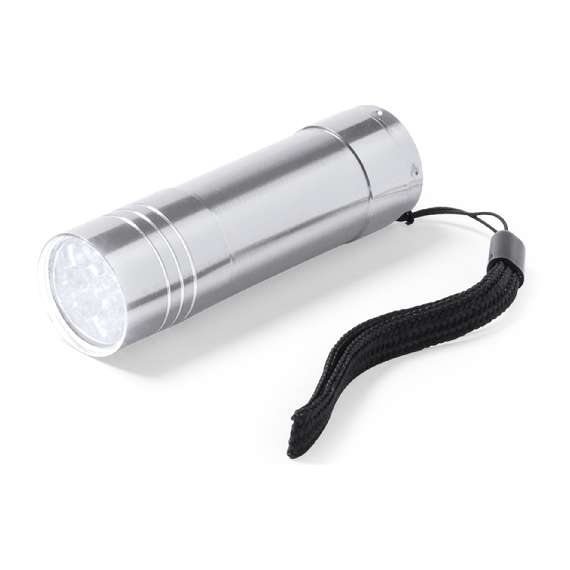Torcia Conny in alluminio con 9 LED ad alta potenza, pulsante protetto e cinturino.
