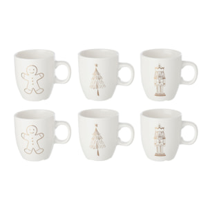 J-Line tasse Noël - porcelaine - blanc/beige - 2 boîtes de 3