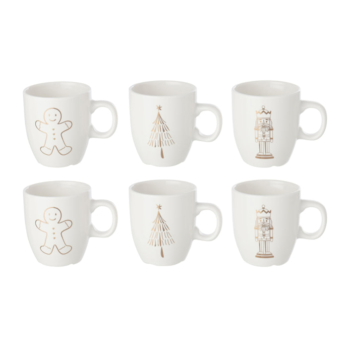 J-Line tasse Noël - porcelaine - blanc/beige - 2 boîtes de 3