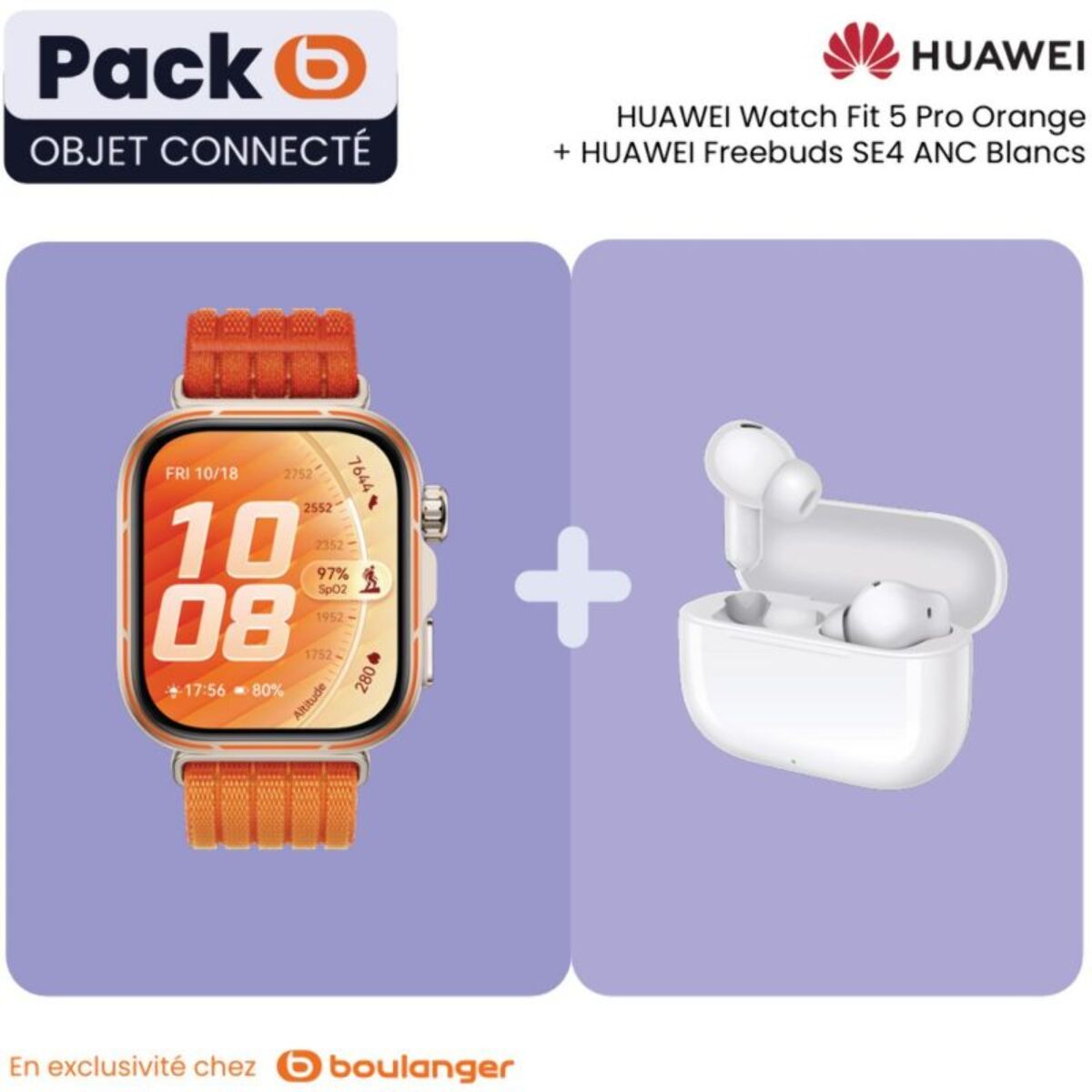 Montre connectée HUAWEI Pack Watch FIT 5 PRO orange+Freebuds SE4