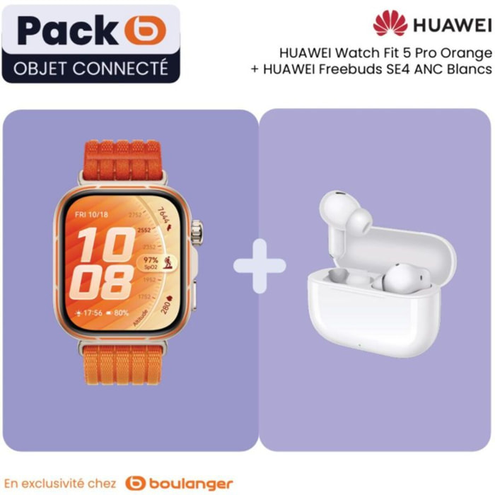 Montre connectée HUAWEI Pack Watch FIT 5 PRO orange+Freebuds SE4