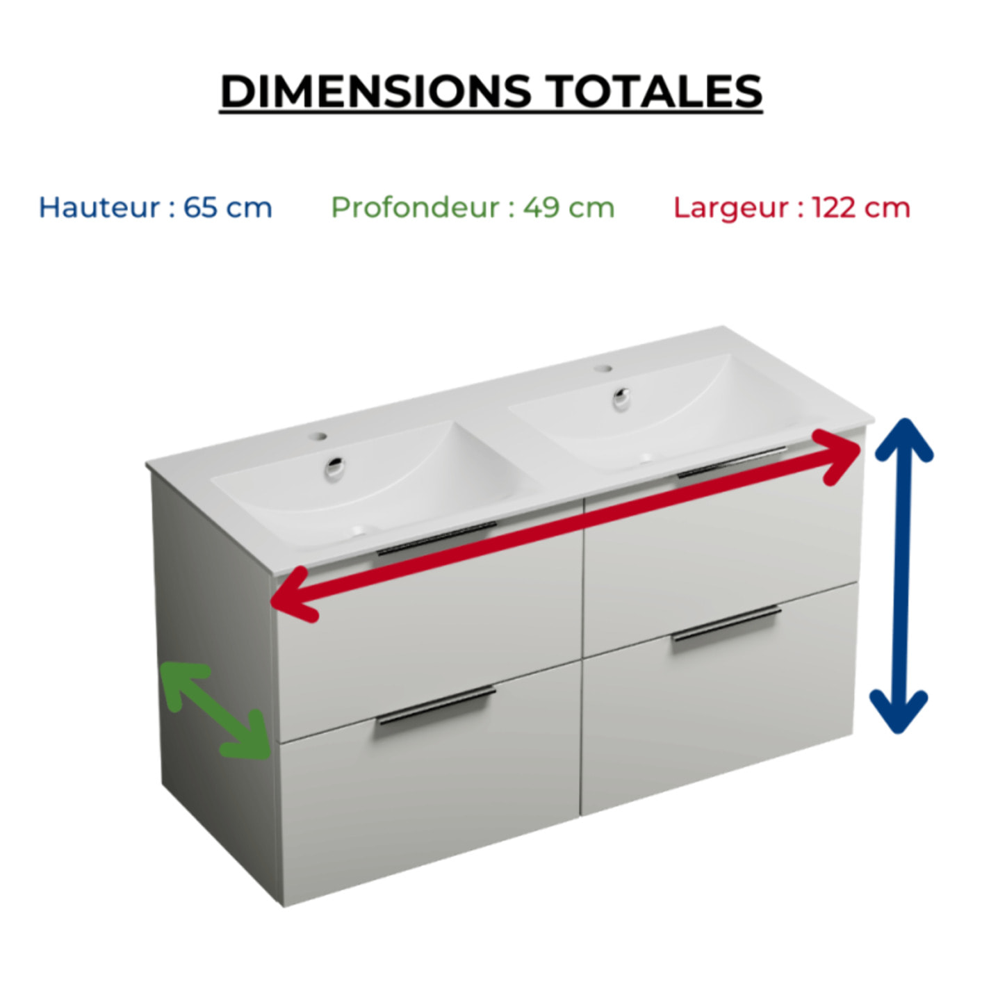 Meuble double vasque 120 cm BURGBAD Olena blanc brillant + colonne