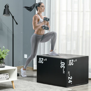 Caja Pliométrica 3 en 1 con Cremallera Caja de Salto con 3 Alturas Diferentes Entrenamiento de Fuerza en Casa Oficina Gimnasia CrossFit Carga 120 kg 75x51x61 cm Negro
