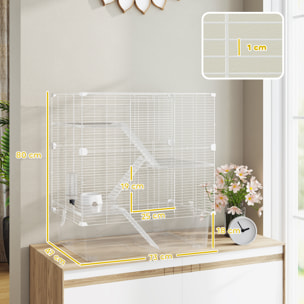 Jaula para Hurones de 4 Niveles con Bandeja Inferior Jaula para Roedores con Rampas Comedero y Bebedero Recinto para Chinchillas 73x47x80 cm Blanco