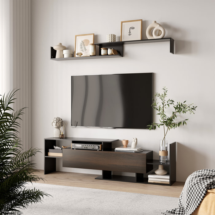 Muebles de Salón Conjunto Muebles de TV para Televisiones de Pared hasta 65" o de Pie hasta 40"con Mesa para Televisor 153,6x25x42 cm y Estante de Pared 150x14,5x16,3 cm Negro y Marrón