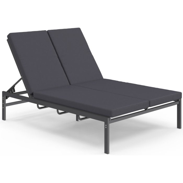 Bain de soleil double 182cm avec coussin gris