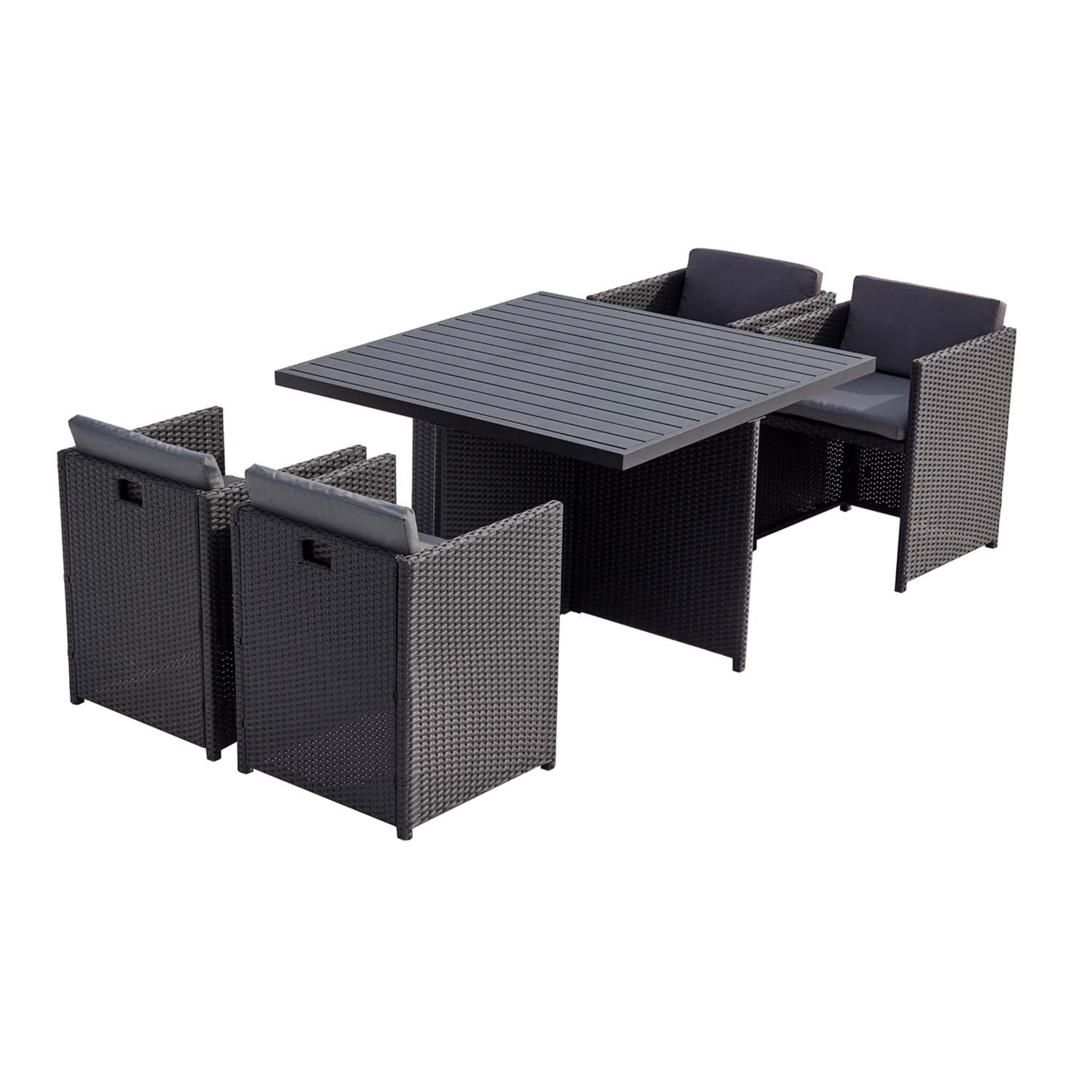 Table et chaises 4 places encastrables alu et résin noir-gris ABASA