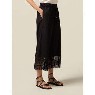 Oltre - Pantalones de muselina con inserto de encaje - Negro