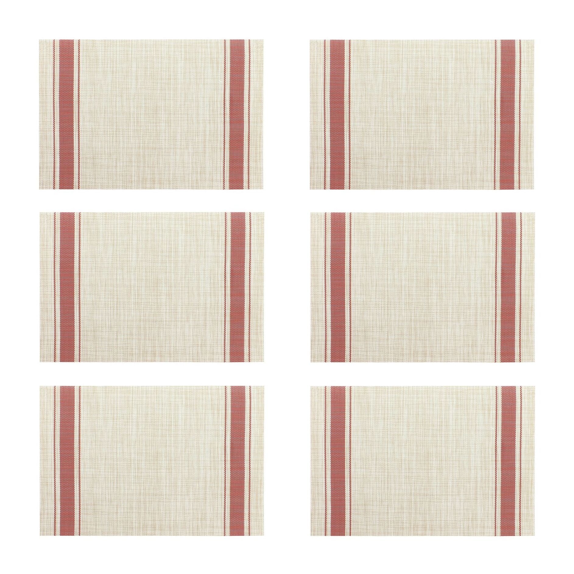 Lot de 6 sets de table tissé en PVC beige et rouge 45x30cm