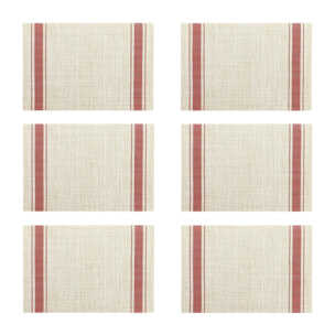 Lot de 6 sets de table tissé en PVC beige et rouge 45x30cm