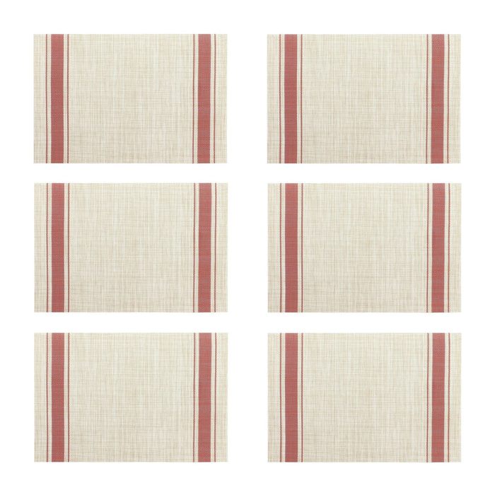Lot de 6 sets de table tissé en PVC beige et rouge 45x30cm