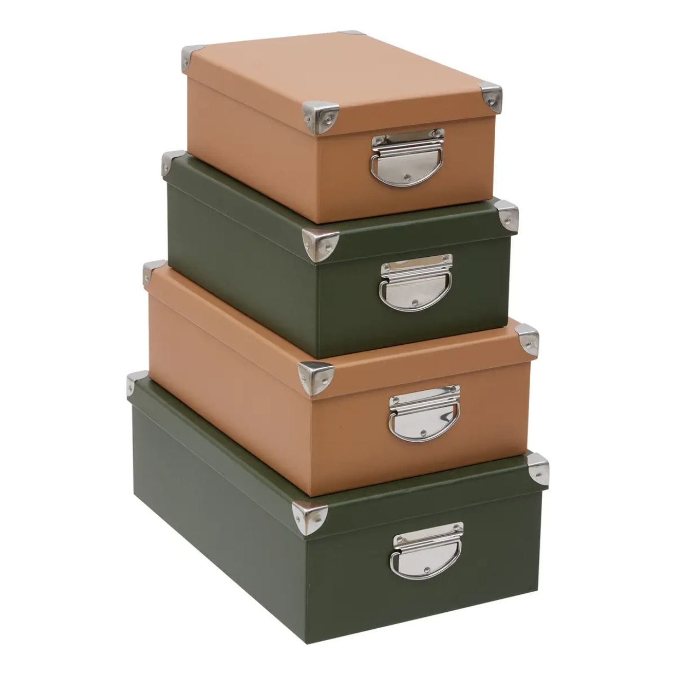 Lot de 4 boîtes unies Box' rectangulaires kaki et orange