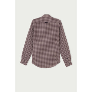 Camicia Uomo 1 Bottone Button Down Slim Cotone Poliestere Quadro Medio Blu/Grigio Scuro