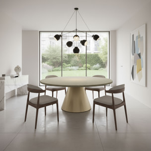 Artù Brass - Tavolo da pranzo rotondo ⌀ 120 cm in legno laminato con base a cono in metallo Grigio Testurizzato