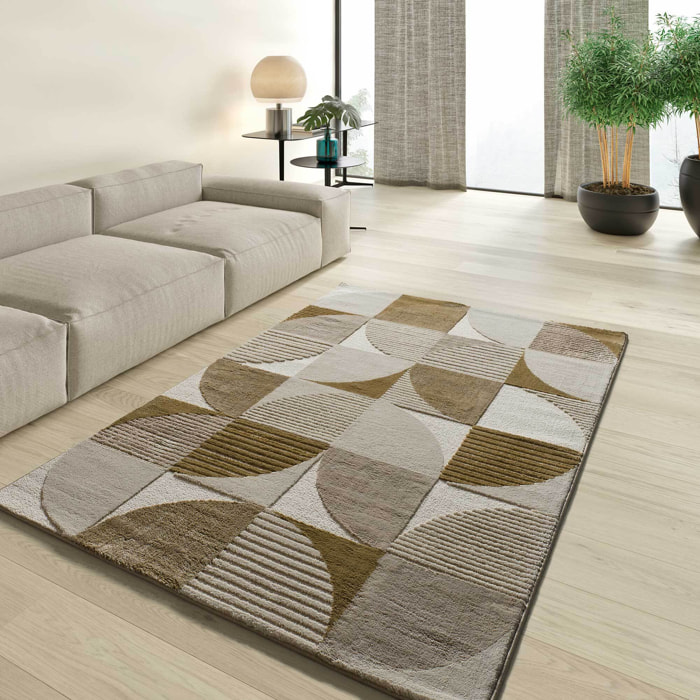 MELFI Alfombra geométrica con relieve en tonos cobrizos, varias medidas disponibles