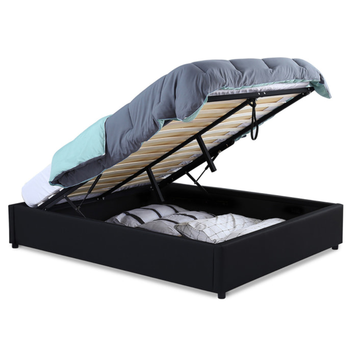 Lit coffre Otto en similicuir noir avec sommier 140x190cm