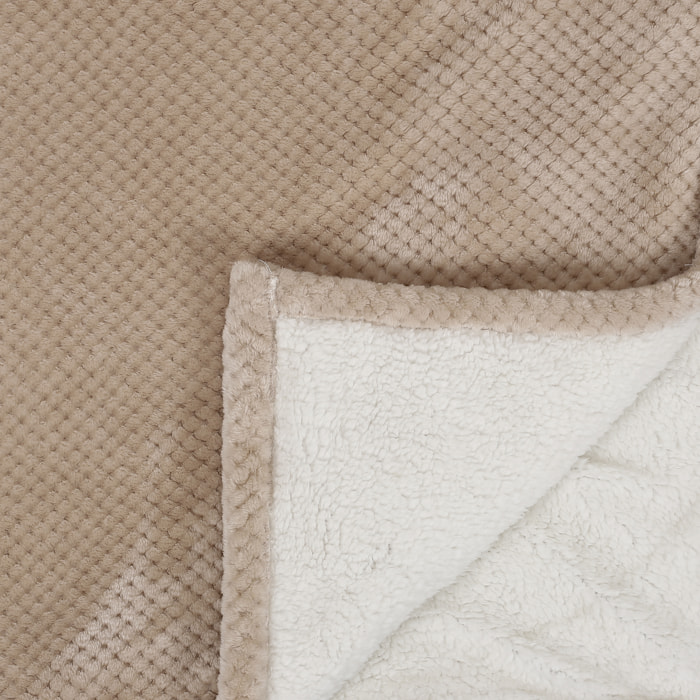 Plaid - HOME DECO FACTORY - Nid Abeille - Ultra-doux - Beige - 180 x 220 cm