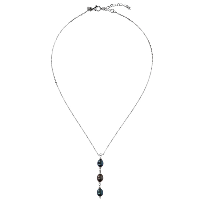 Collana Catena Rolo a 'Y' in Argento 925 e Pendente in Perle d'Acqua Dolce Verdi Petrolio Ø 7/8 mm