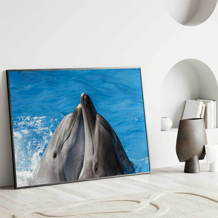 Affiche encadrée dauphins en duo dans l’océan Affiche + cadre en métal - Noir