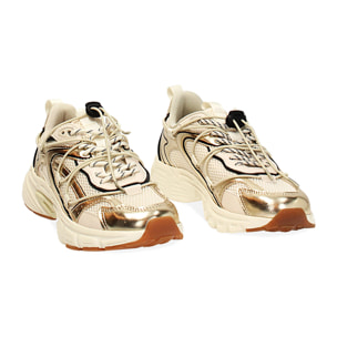 Sneakers donna beige-oro in tessuto