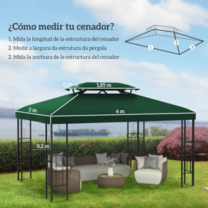 Techo de Repuesto para Cenador 4x3 m Cubierta de Repuesto con Techo Doble 10 Orificios de Drenaje y Protección UV Toldo de Recambio para Pabellón Gazebo Verde