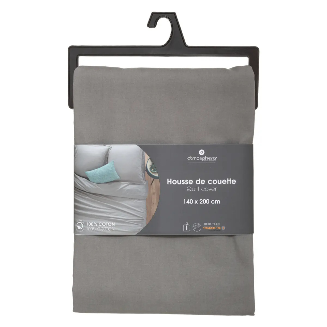 Housse de couette "Carina" en coton gris souris 140x200cm