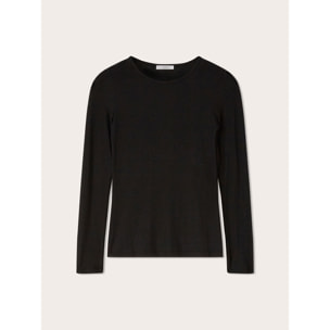 Motivi - T-shirt a coste in misto modal - Nero