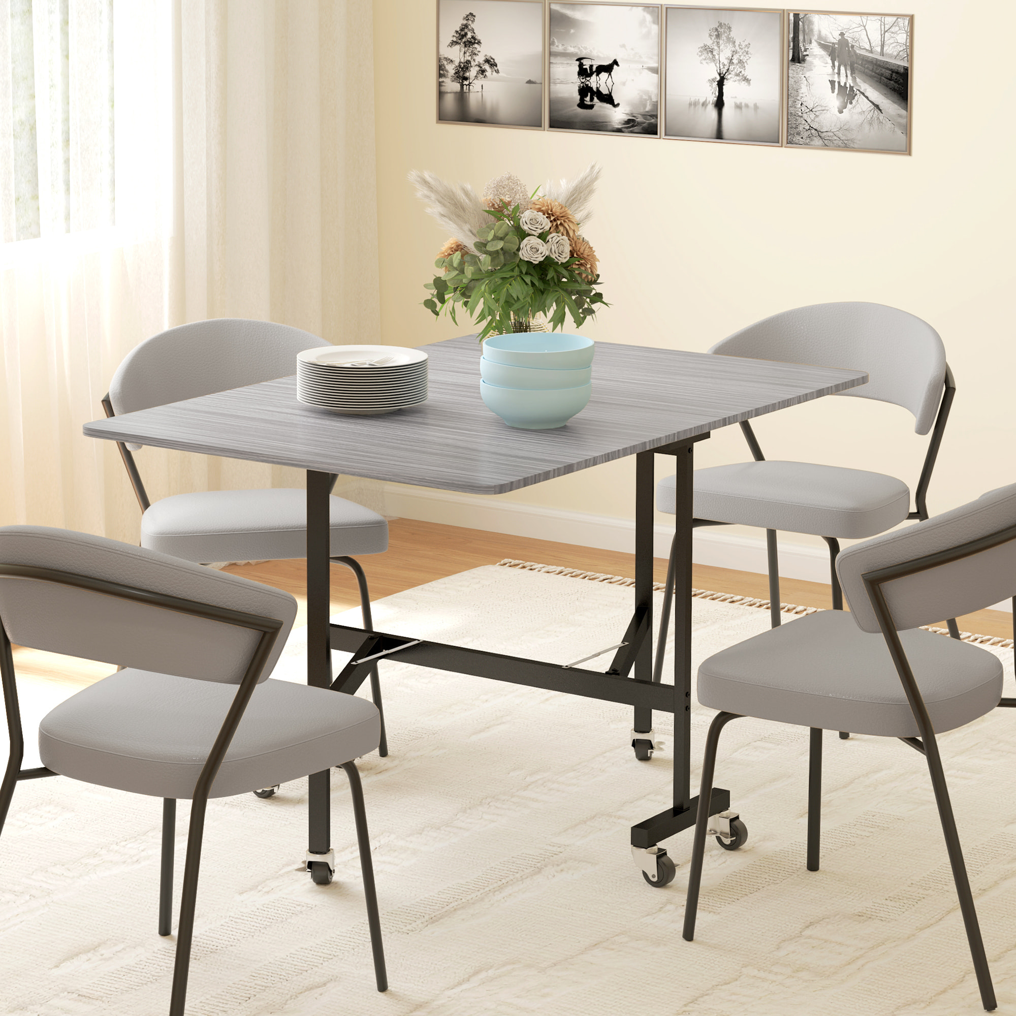 Mesa Plegable de Comedor para 4-6 Personas Mesa de Cocina Plegable con Ruedas y Alas Abatibles para Cocina Salón 120x80x73 cm Gris