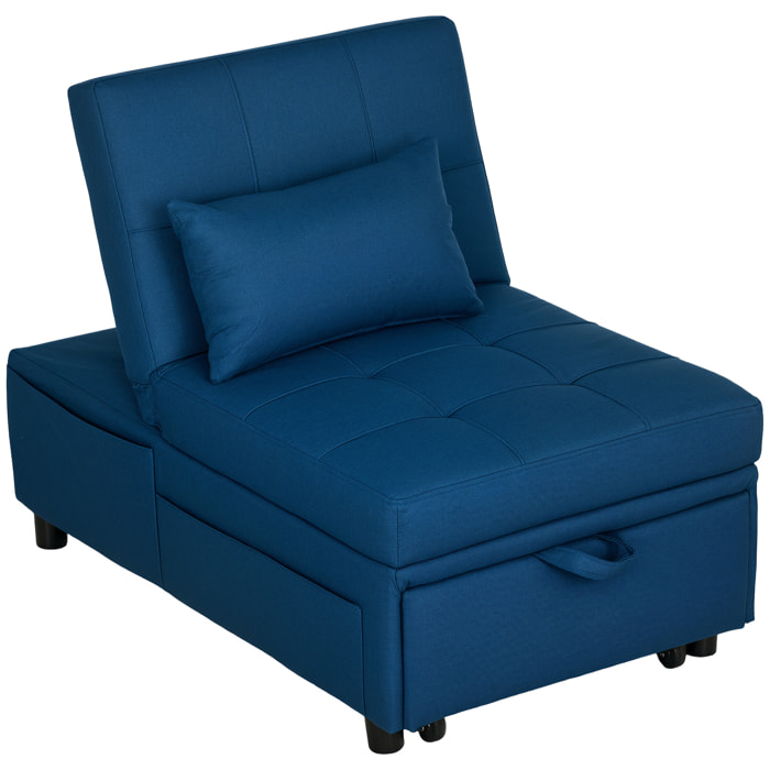 Chauffeuse fauteuil convertible inclinable réglable tissu effet capitonné bleu
