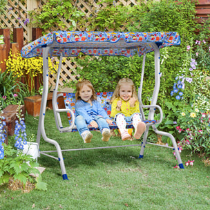 Balancín de Niños para Jardín de 2 Plazas +3 Años con Toldo Ajustable Azul