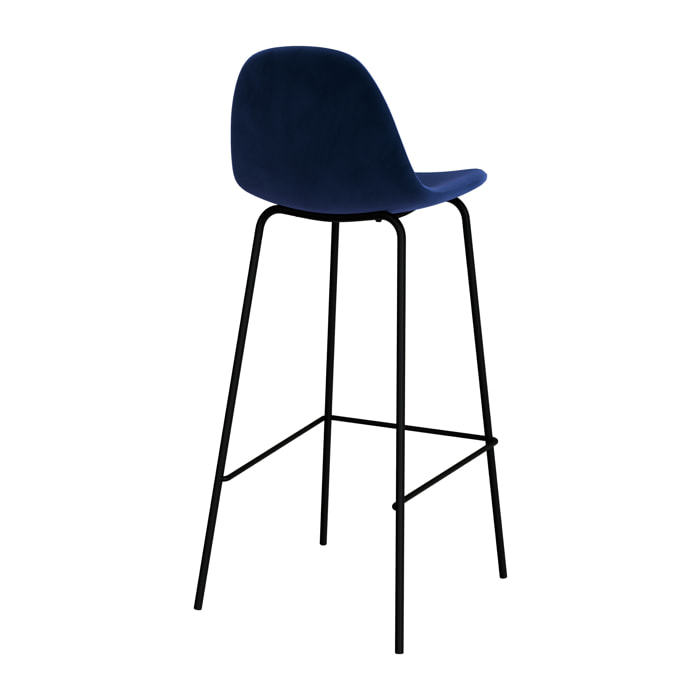 Lot de 2 chaises de bar en velours bleu foncé 75 cm - Henrik