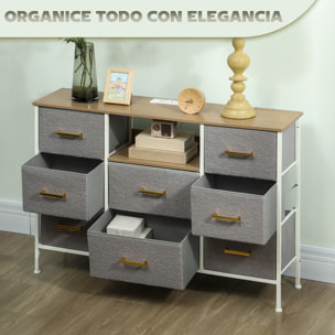 Cómoda con 8 Cajones Tapizado en Borreguito Cajonera de Tela con Estación de Carga Puerto USB Tipo-C y Estructura de Acero Cómoda para Dormitorio Pasillo Gris