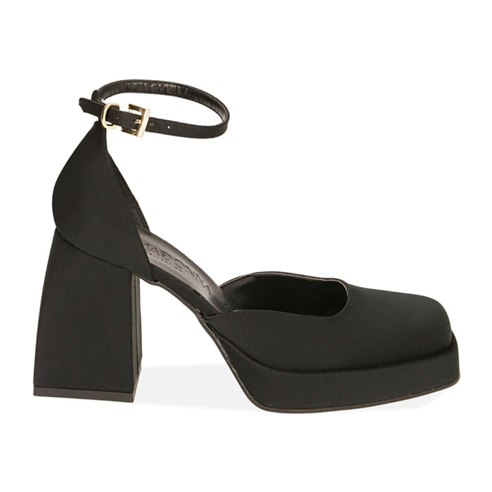 Décolleté platform nere in raso, tacco 9 cm