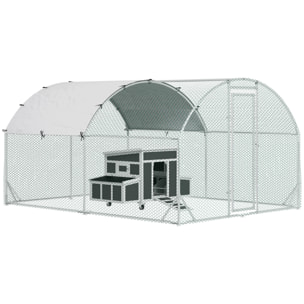 Conjunto de 1 Gallinero de Madera con Ventana Puerta Nido 147x93,5x89,5 cm y 1 Gallinero para Exterior Grande de Acero Galvanizado 280x190x197 cm