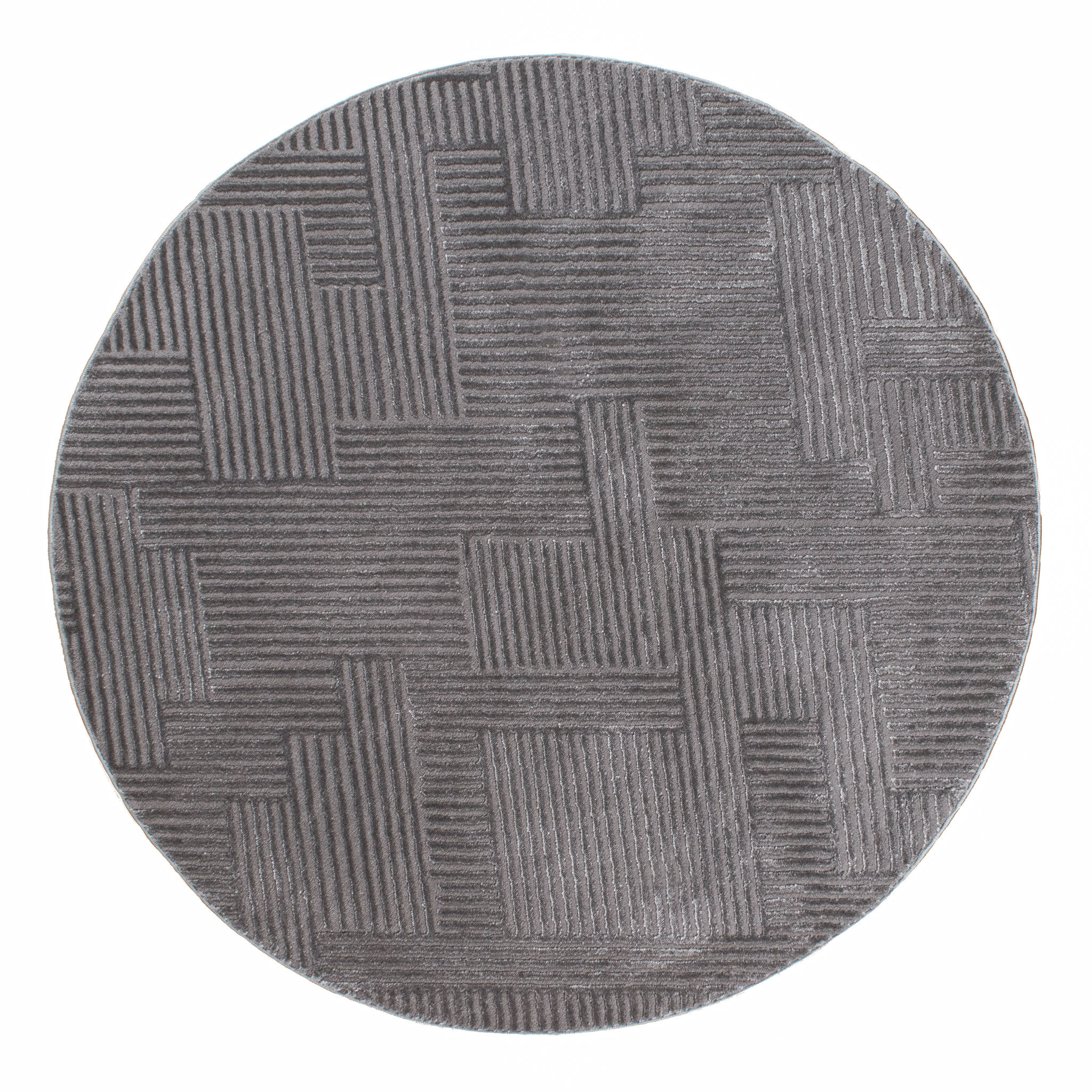 BIANCA - Tapis rond à motif graphique en relief - Gris