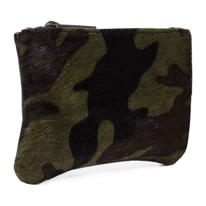 FIRENZE ARTEGIANI Leonilda Portafoglio Donna Vera Pelle Sauvage Cavallino Camouflage Made in Italy 14x2x9 Cm. Colore nero