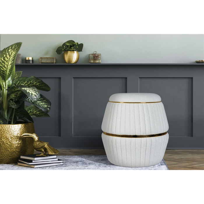 Pouf Doric 210 in tessuto bouclé bianco e oro