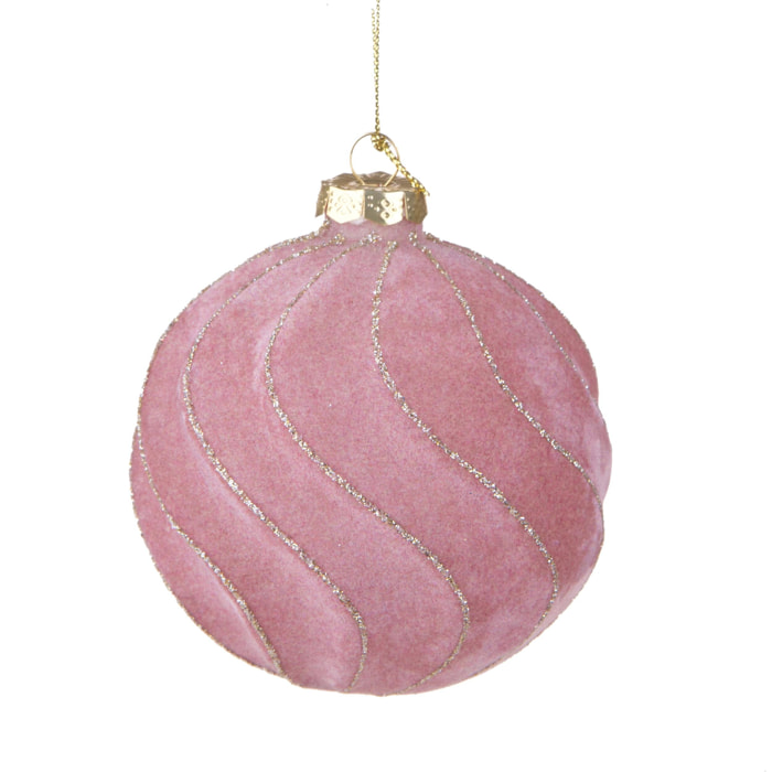 Sfera Spirale Velvet - Pezzi 4 - Colore Rosa - 10x10Hx10cm - Bianchi Dino