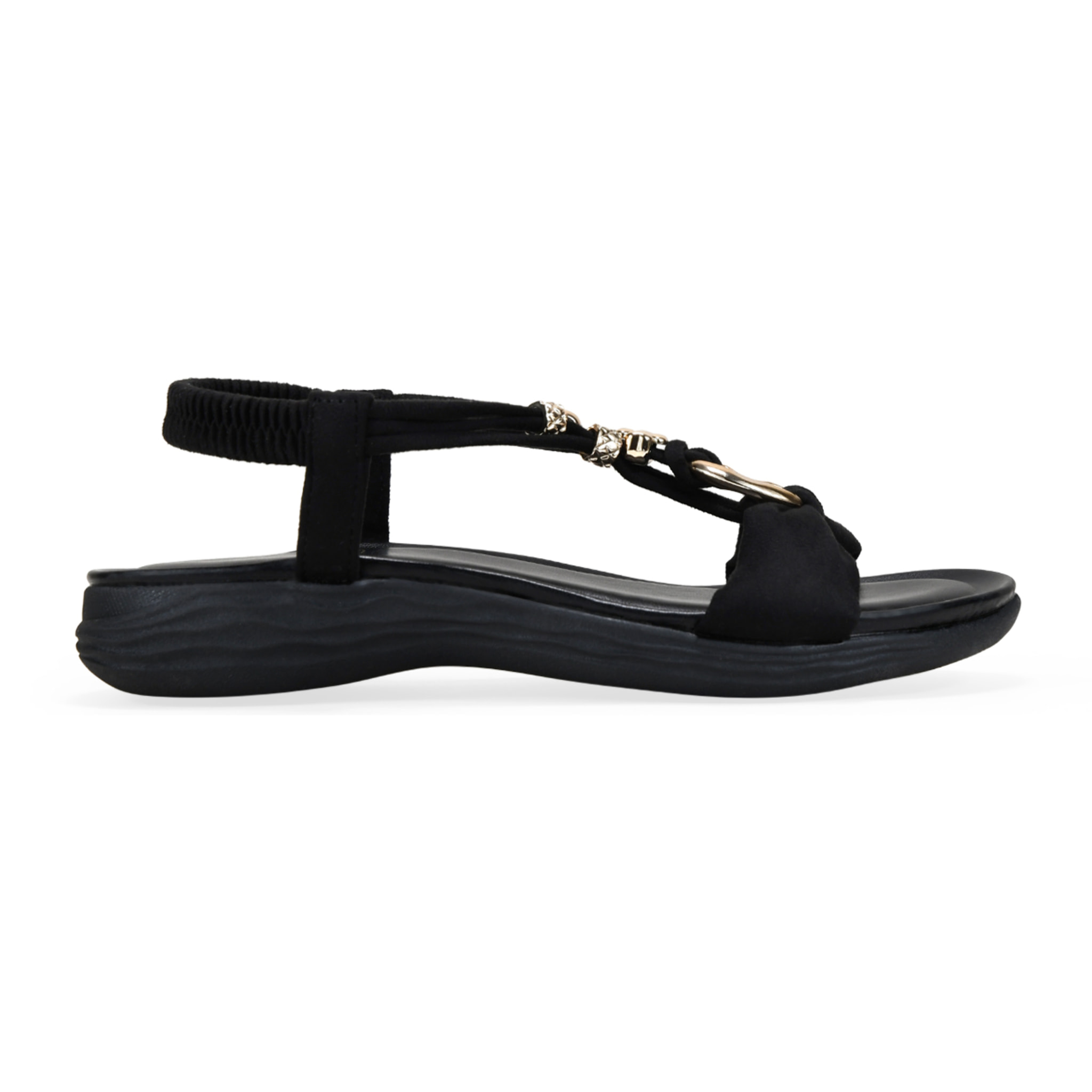 Sandalias elásticas negras con apliques metálicos