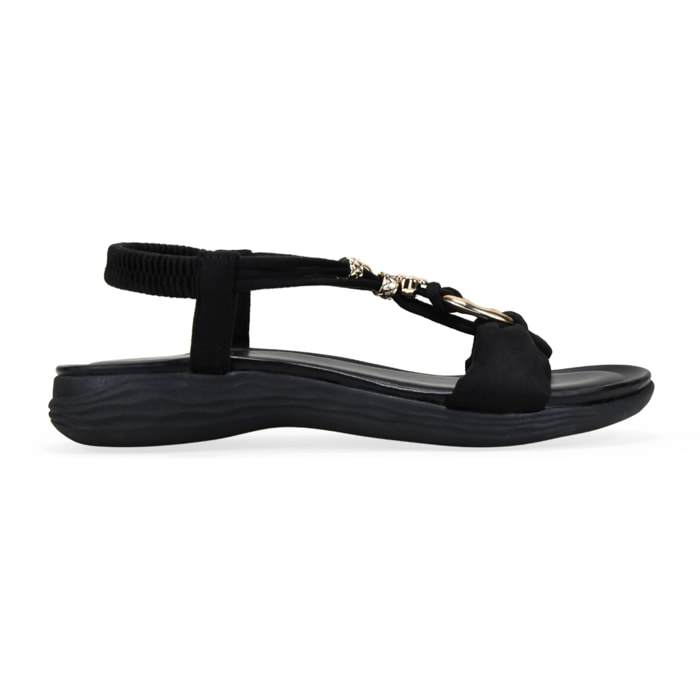 Sandalias elásticas negras con apliques metálicos