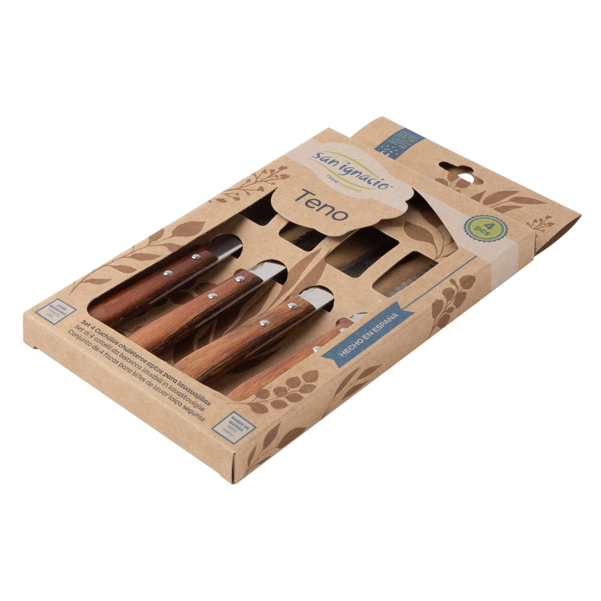 Set de 4 cuchillos chuletero hierro + madera prensada durofol san ignacio