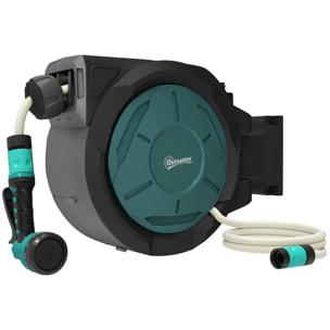 Dévidoir mural enrouleur automatique pivotant 180° tuyau 25+2m avec pistolet arrosage support mural intégré vert noir