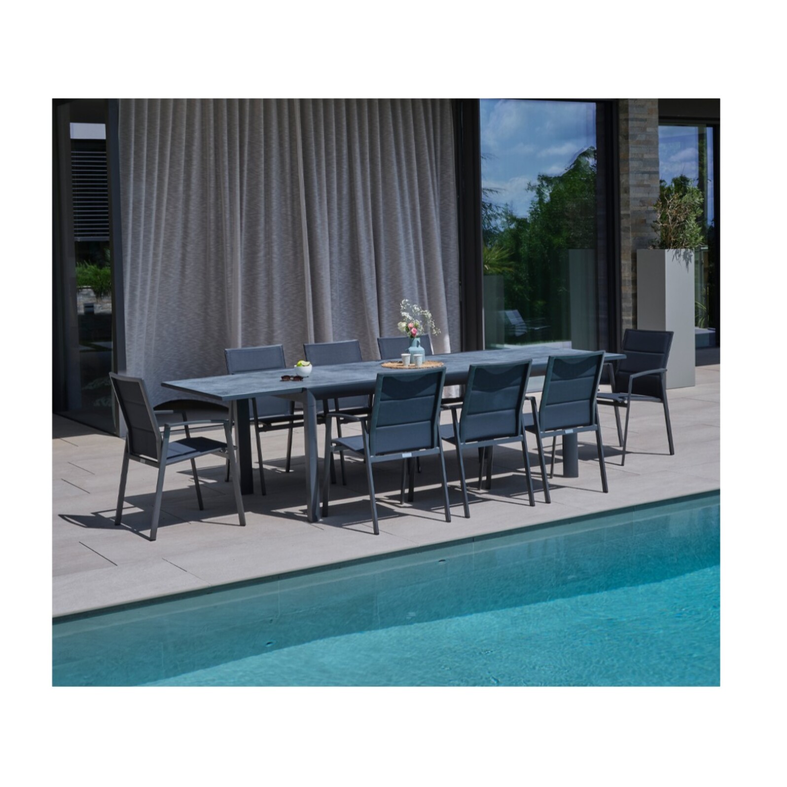 Ensemble table et fauteuils de jardin  - Gris anthracite - PORTLANDINA