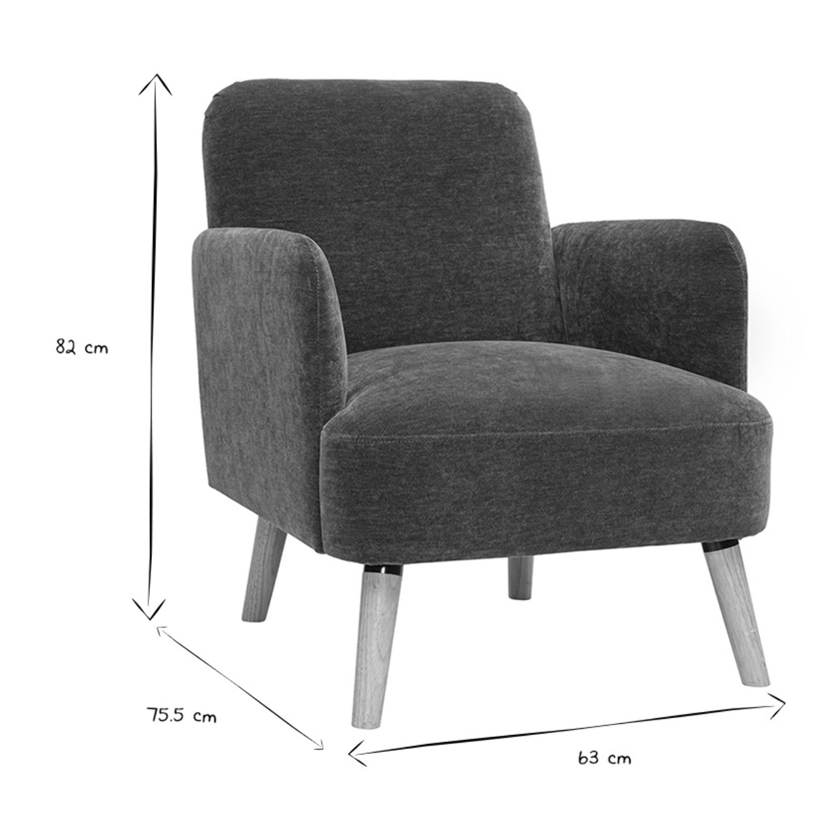 Fauteuil scandinave en tissu effet velours vert kaki et bois clair ISKO