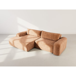 Rebecca - canapé d'angle gauche 4 places convertible avec coffre en velours texturé - Rouille