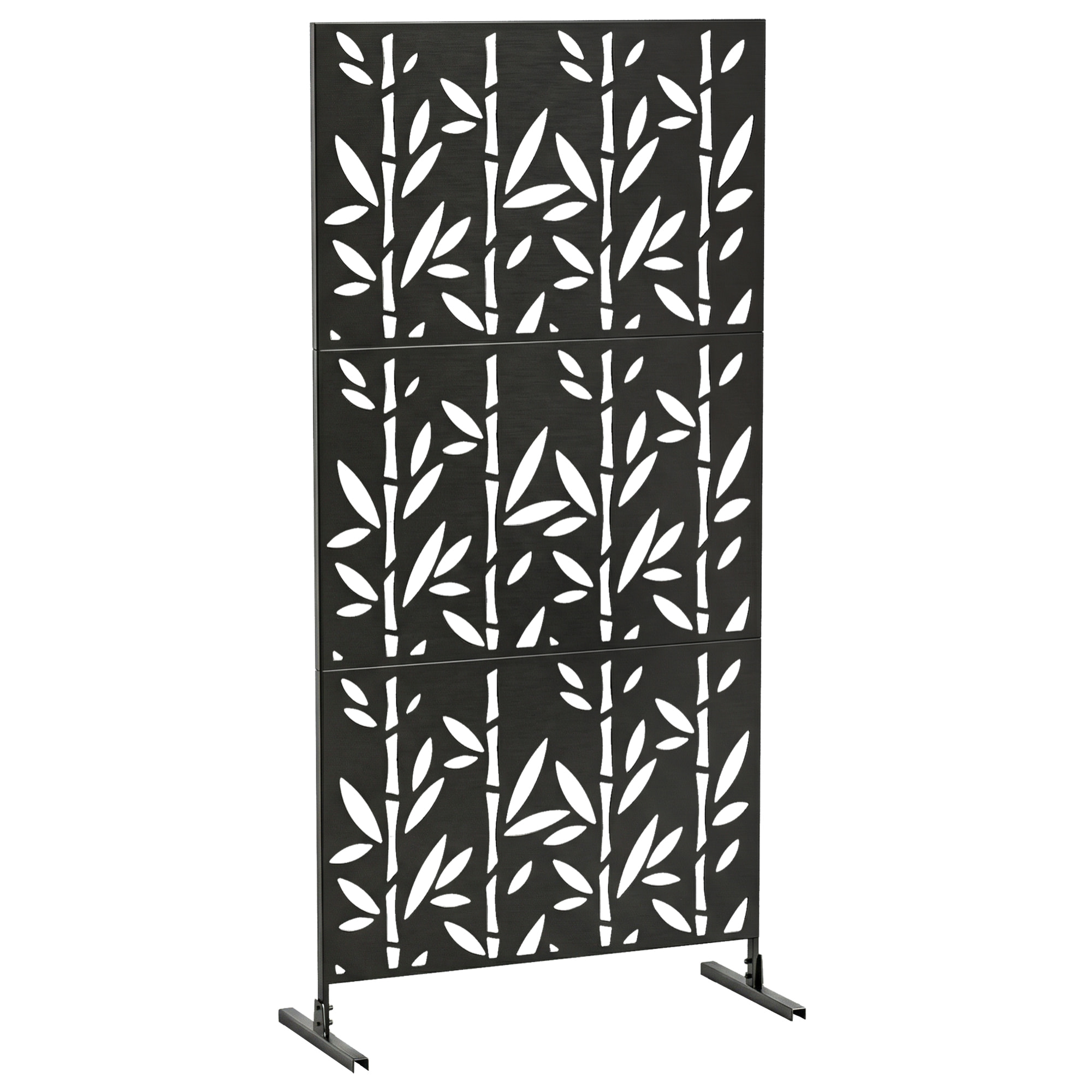 Panneau décoratif extérieur métal - brise vue motif bambou - 92 x 40 x 192 cm - métal époxy noir