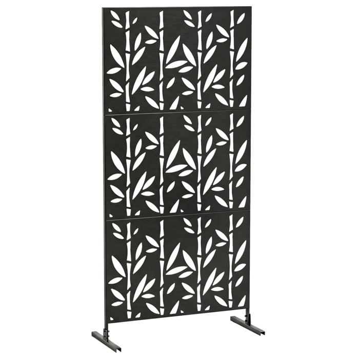Panneau décoratif extérieur métal - brise vue motif bambou - 92 x 40 x 192 cm - métal époxy noir