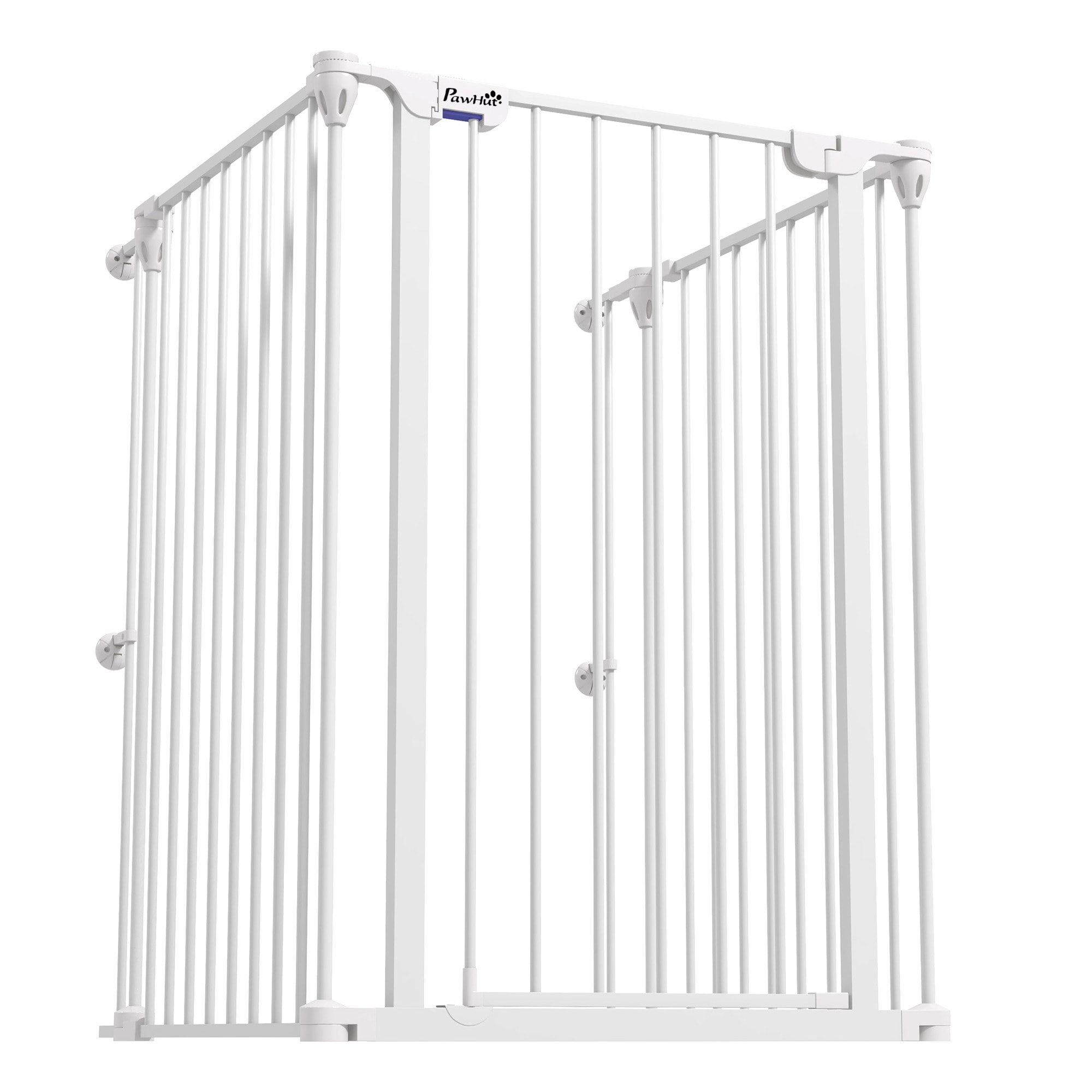 Barrera para Perros de Acero Valla para Mascotas Plegable de 3 Paneles con Doble Cerradura y Función de Bloqueo Auxiliar para Puerta Pasillo Escalera 206x90 cm Blanco