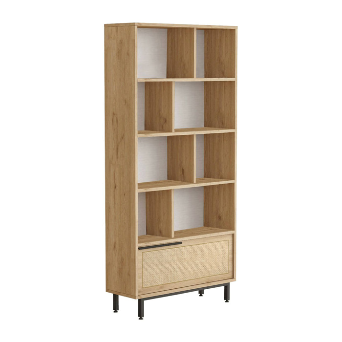 Libreria Gerusalem, Scaffale da ufficio, Mobile portalibri, Biblioteca, 84x30 h176 cm, Noce e Quercia