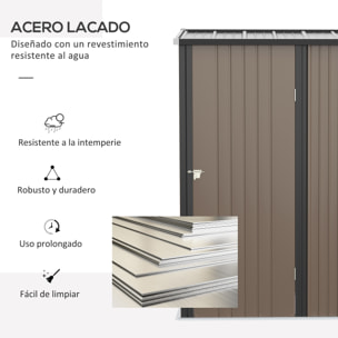Caseta de Jardín 1,34 m² 161,5x94,5x196 cm Cobertizo Exterior de Acero Galvanizado con Puerta y Cerradura para Almacenamiento de Herramientas Marrón